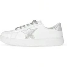 Niluber Star Sneakers For Women Low Top Cushioned White Gold Sliver Leopard Platform Sneakers Lace Up Red Glitter Platform Party ShoesChristmas - 白色/銀色 - 查看 6
