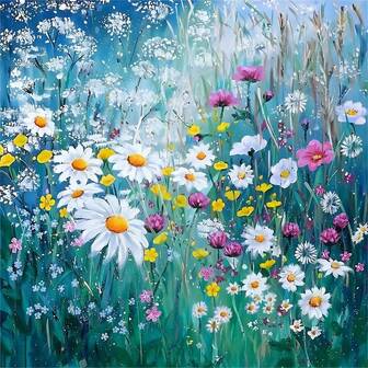 Daisy & Shrub 5D Diamond Painting Kit For Adults - DIY Full Round Rhinestone Mosaic Craft, Frameless 15.7x15.7 Inch Canvas - Perfect Handmade Gift And Home Wall Decor