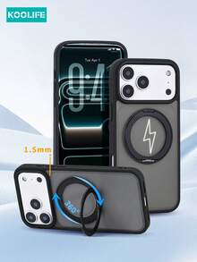 Koolife 1 件装苹果 17 Pro 手机旋转保护壳，360° 旋转磁吸支架，撞色边框，哑光表面，简约高级设计，全方位防摔保护，兼容苹果 17 Pro Max/17/17 Pro/17 Air/14/14 Pro/14 Pro Max/13/13 Pro/13 Pro Max/15/15 Pro/15 Pro Max/16/16 Pro/16 Pro Max/16e - 黑色 - 查看 1