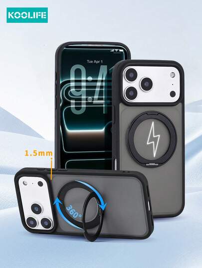 Koolife 1 件装苹果 17 Pro 手机旋转保护壳，360° 旋转磁吸支架，撞色边框，哑光表面，简约高级设计，全方位防摔保护，兼容苹果 17 Pro Max/17/17 Pro/17 Air/14/14 Pro/14 Pro Max/13/13 Pro/13 Pro Max/15/15 Pro/15 Pro Max/16/16 Pro/16 Pro Max/16e