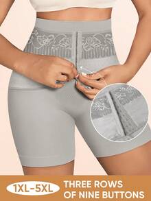 Morelect Bragas moldeadoras de talla grande para mujer, bóxers de talla grande, pantalones cortos moldeadores con botones delanteros, patchwork floral, control de abdomen de cintura alta - Gris - Ver 3