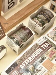 5 Rolls/Box Vintage Plant And Flower Patterned Washi Tape, Various Exquisite Pattern Design Masking Tapes, Used For Art Supplies, Diary DIY Handbook Decoration