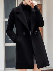 Women's Winter Coat Long Sleeve Slim Fit Wool Blend Pea Coat For Commute - 黑色 - 查看 5