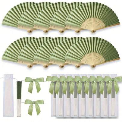 Set de 1/3/5/36/18/24/60 abanicos de mano para boda, incluye tarjeta de agradecimiento y bolsa de regalo, abanico de mano plegable verde con bolsa transparente y lazo, recuerdo de boda, regalo DIY divertido, decoración del hogar, adecuado como favor de novia de boda, regalo de dama de honor, esencial para vacaciones, regalo de boda, regalo del Día del Maestro, regalo de despedida de soltera, decoración para la habitación, perfecto para fiestas, eventos y accesorio de verano