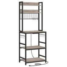 VASAGLE Estantería para Panadería con Toma de Corriente, Soporte de Microondas, Estantería de Cocina, Alambre de Metal, 14 Ganchos, 40 x 60 x 170 cm, Greige y Negro - Gris beige - Ver 7