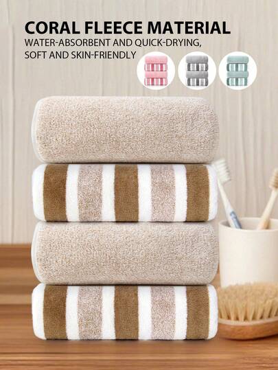 4pcs Towel Set | Minimalist Striped Towel & Bath Towel Set, 27.56x55.12inch/70x140cm, 13.78x29.53inch/35x75cm, Coral Fleece Material, Super Soft Quick-Drying Absorbent, Skin-Friendly No Shedding No Fading, Ideal Luxury Towel Set For Bathroom, Home, Hotel, Spa, Gym, Sports, Christmas Gift Shower Towels For Beaty Salon, Hotel Sports,Home Essentials, Towel, Skin Care