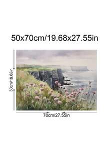 1pc Watercolor Painting Of Cliffs Of Moher, Thistle Flower Pattern, Emerald Isle Wall Art, Irish Coastal Scenery; Modern Floral Art Painting Of Spring Flowers In The Mountains, Suitable For Bedroom, Living Room, Kitchen, Dorm Decor; Ideal Gift For Friends And Family; Wall Art, Wall Decor, Home Decor, Room Decor; Canvas Wall Art, Poster; Framed Wall Art; Frame Options Available