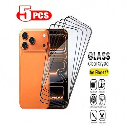 5pcs/Pack Phone Screen Protector/Black & White Screen Protector/Tempered Glass Film/Anti-Scratch/Anti-Fingerprint/High Transparency/Compatible With IPhone/Phone & Phone Accessories/Screen Protector/ 17/17 Pro/ 17 Pro Max/17 Air/16/16 Plus/16 Pro/ 16 Pro Max/15 Pro/15 Pro Max/14/Pro Max/ Screen Protector/ Screen Protection