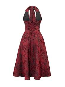 Đầm hai dây hở lưng gợi cảm Unadoll dành cho nữ, chất liệu vải jacquard 3D, kiểu dáng thanh lịch, phù hợp cho dạ hội, hẹn hò, lễ khai giảng, tiệc cocktail, đám cưới, Giáng sinh, Lễ Tạ ơn và các dịp khác trong kỳ nghỉ hè. - Đỏ và đen - Xem 5