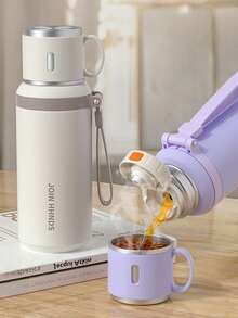 316大容量保温水瓶，带碗盖，隔热保冷，便携式设计，适合车载及户外使用，多种颜色可选，不锈钢内外材质，居家旅行皆宜。