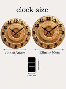 2D Flat. 1pc. Wooden Wall Clock With Tree Stump Texture - Silent Swiss Quartz, Battery Operated (AA Not Included), 10/12Inch, Home Decoration, Suitable For Living Room, Bedroom, Study Room Decoration, Halloween Christmas Gift, 2D Flat, Holiday