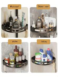 1/2pcs Bathroom & Kitchen Corner Shelf - Durable ABS Material Bathroom Storage Rack, Suitable For Sink, Kitchen, Toilet And Shower, Space Saving, Easy Installation, Sturdy, Bathroom Accessories Wall Mounted Lightweight Plastic Self-Adhesive Triangular Bathroom Corner Rack, Multifunctional, No Drilling, With Shower Caddy, Shampoo And Shower Gel Holder, Bathroom Organizer, Bathroom Cosmetics Storage Rack