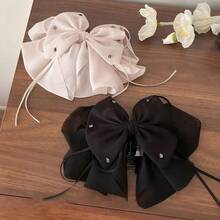Large Chiffon Silk Hair Bow For Women Mesh Big Bows Hair Clips With Pearls Crystal Tulle Hair Barrettes Long Tail Bowknot Hair Accessories (Crystal White)CrystalWhite - 水晶白 - 查看 8