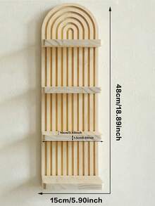 1pc Wooden Boho Style Wave Pattern Wall Hanging Shelf, Can Be Used As Storage Organizer, Display Rack For Candles, Decorations, Home Decor - Apricot - View 2