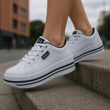 Tênis Feminino Casual Esportivo Leve e Estiloso para o Dia a Dia - Branco-Preto - Visão 4