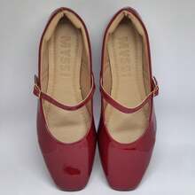 Sapatilha Feminina Mary Jane Bico Quadrado Verniz  Simples    básico  elegante Carnaval - Vermelho - Visão 3