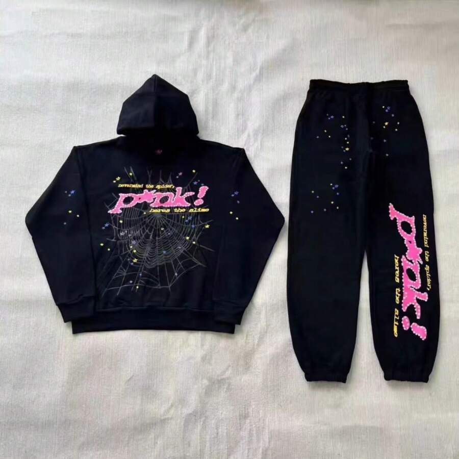 NEW Hip Hop Spider Hoodies Set Y2k Hoodie ,Tracksuit Pullover Sweatshirt And Trousers For Men Or Women Matching Hoodies For Couples Casual Unisex - 黑色 - 查看 1