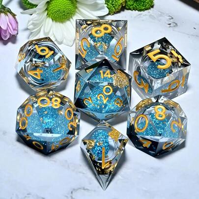 Dados poliédricos de resina para juegos de rol (7 piezas) - Dados para juegos de mesa/de escritorio y regalos de cumpleaños y festividades