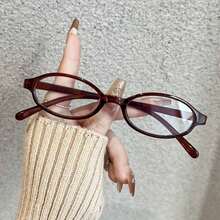 Fashion Oval Frame Transparent Lens Women's Glasses, Transparent Design, Party Accessories,  Computer Goggles, Casual Dress Decoration - Small Size - 棕色 - 查看 11