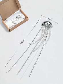 1PC Diamond-Encrusted Pearl Tassel Jellyfish Brooch, Fashionable And Exaggerated Pin, Suit Jacket Accessory