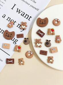 20pcs Cute Cartoon Bear Shoe Charms Resin Craft Embellishments - Colorful Flat Back Decorations For Scrapbooking, DIY Phone Case Nail Art Hairpin Accessory Making Supplies - Brown - View 6