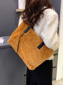 Túi đeo vai đa năng thời trang nữ dung tích lớn, túi xách vải bố mới, thiết kế sành điệu, phù hợp cho đi học, đi làm và mua sắm (Không bao gồm mặt dây chuyền) - màu nâu - Xem 5