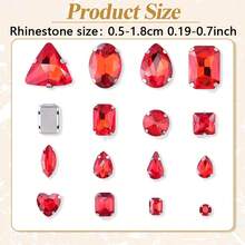 120/240pcs Red Sew-On Rhinestones, Mixed Shapes Flat Bottom Glass Rhinestones With Metal Base, Suitable For Handmade, Large Gem Decor For Clothing, Shoes, Hats, Bags And Sewing Accessories