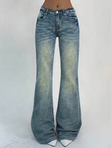 Women's Flare Jeans Y2K 90s Bootcut Low Rise Vintage Pants Denim Pants Bell Bottoms Spring Clothes - Teal Blue - View 5