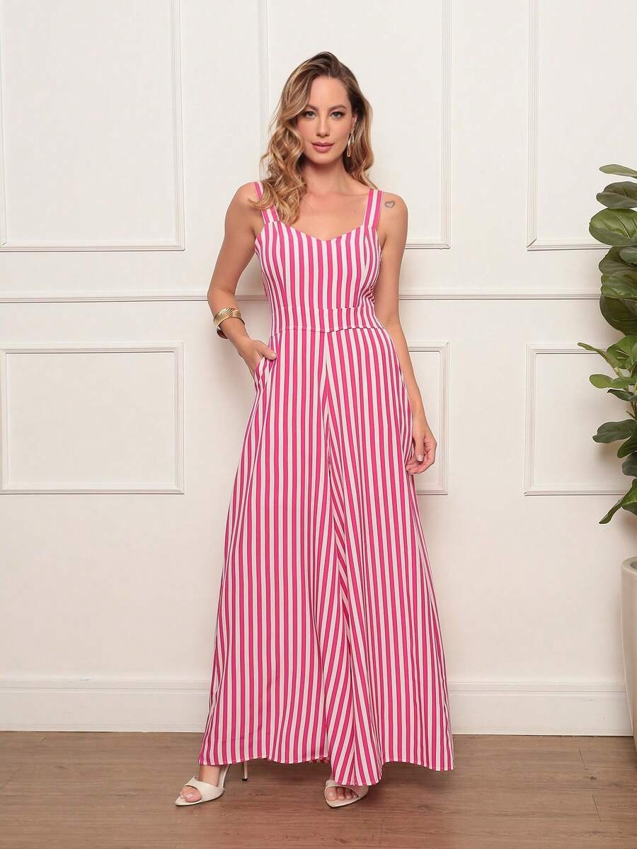 Casual Jumpsuit In Super Comfortable Marrant Fabric. - Pink Striped - View 1