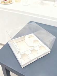 1/5 Packs 10*10*5inch Plastic Clear Bento Box, Cupcake And Cake Box, 5 Cupcake Cavities And 1 Cake Slot, With Ribbon ,Cupcake Cake Baking Supply Box, Treats, Donuts And More - Multicolor - View 3