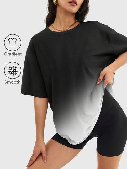 Speed mate Camiseta de mujer de cuello redondo de manga corta con degradado, Top holgada informal para primavera y verano, ropa de mujer