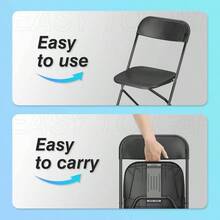 10 Pack Plastic Folding Chair, 300lb Capacity, Portable Commercial Chair With Steel Frame Home Office Wedding Party Indoor Outdoor Events, Stackable, White - 黑色+10裝 - 查看 5