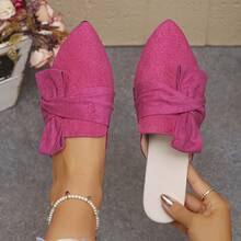 Dép xỏ ngón nữ cỡ 35-45 thanh lịch, trang trí nơ, nhung cam, giày công sở thoải mái trong nhà/ngoài trời, giày bệt đa năng mới mùa xuân/thu - Da lộn màu đỏ hồng - Xem 14