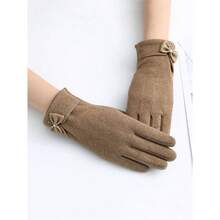 1 Pair Cute Bow Thermal Plush Gloves, Windproof Touch Screen Winter Outdoor Sports Gloves For Ladies, Fashion Warm Gloves For Women Cold Weather, Snow Thicken Cycling Gloves, Women's Wool Coldproof Warmth Glove, Suitable For Holiday Gifts, Gift Giving, Insulated Finger Gloves Halloween Valentine's Day - màu đen - Xem 9