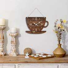1个不对称仿木纹挂钟，创意不对称咖啡杯造型挂钟，简约木纹挂钟，适用于卧室、客厅、办公室、厨房、浴室 - 1個 - 查看 5