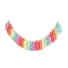 1pc Macaron Color Tasseled Floral Wreath, First Birthday High Chair Banner, Macaron Theme Birthday Decor, Cake Smash Photo Prop, Photography Backdrop,Christmas - Multicolor - View 18