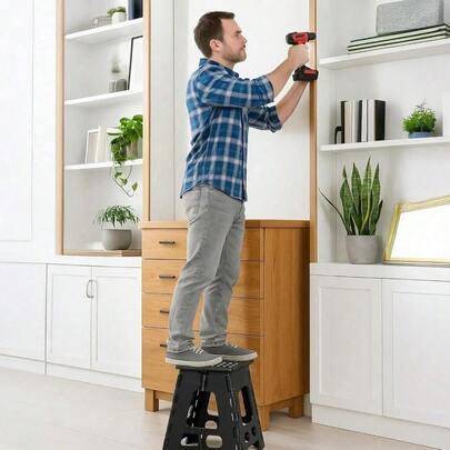 Trintion Folding Footstool, Plastic Anti Slip Folding Footstool With Handle, Suitable For Kitchen, Bathroom, Garden And Outdoor Use