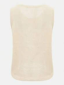 Damen Ärmellose Pullover Weste mit Katzen Muster, Lässiger Rundhals Strick Tank Top, Mode Damen Tägliche Strickwaren - Aprikosenfarben - Übersicht 2