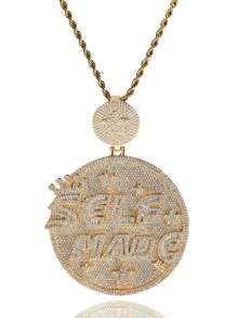 DUBSS 1 件装镶钻自制圆盘项链吊坠，男士 5A 级立方氧化锆镀金嘻哈饰品 - 字母 - 查看 12