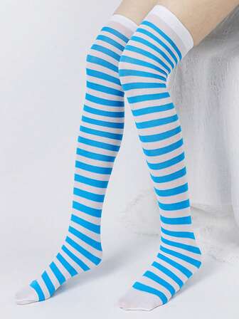 1双条纹过膝袜，派对服装配饰