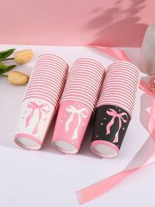 10/20/50个装粉色蝴蝶结一次性纸杯，可爱派对杯，适合女孩生日、迎婴派对、新娘送礼会、下午茶派对等场合 - 彩色 - 查看 5