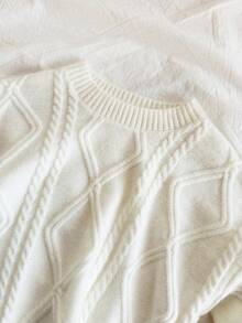 Late Autumn Winter New Women's Solid Round Neck Fried Dough Twists Long Sleeve Knit Shirt Loose Simple Versatile Old Money Style New String Lingshi Sweater Pullover Tops - White - View 9