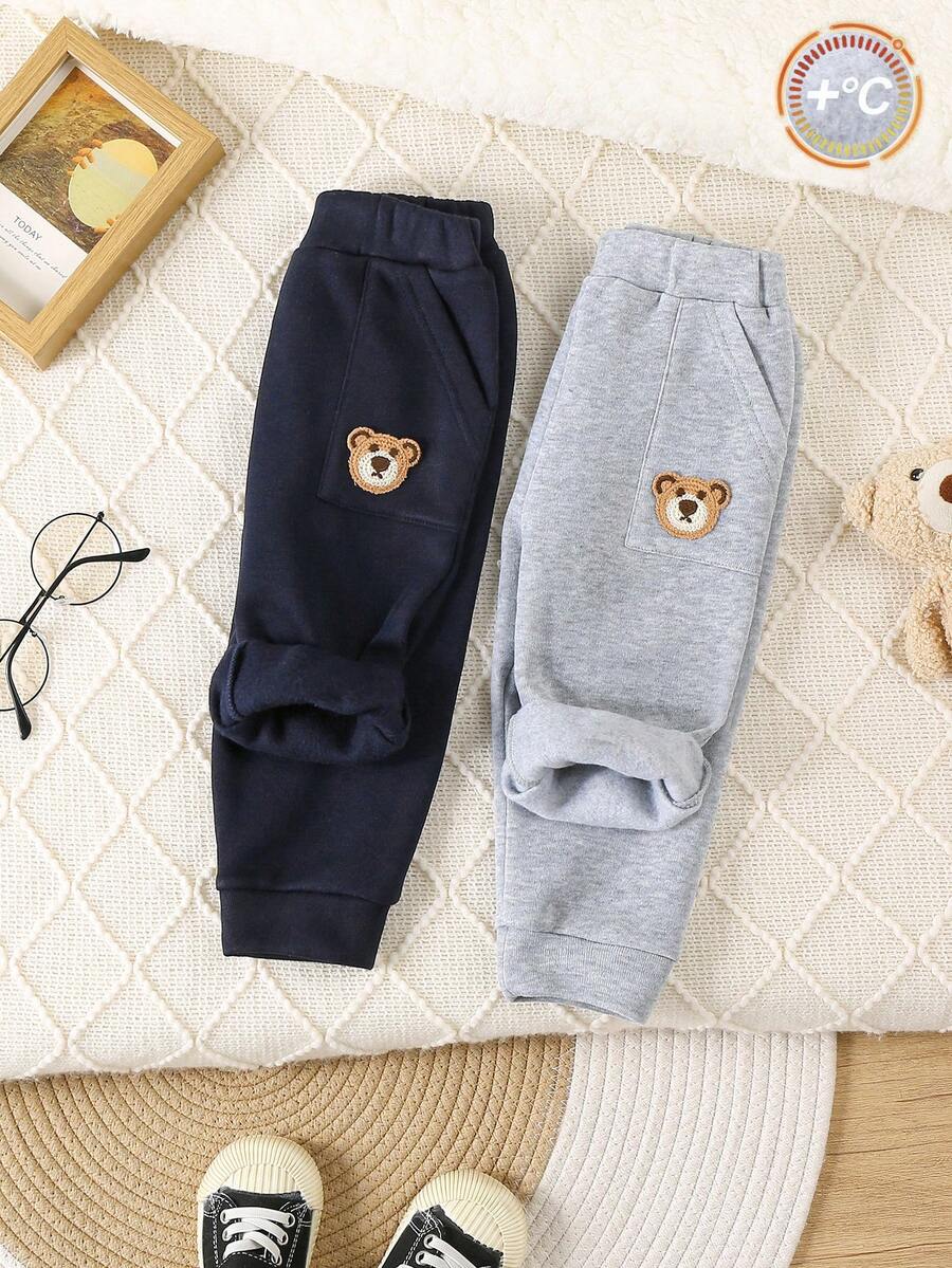 2 Stücke/Set Baby Jungen Lässig einfarbige Bären Thermohose, Herbst/Winter