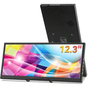 12.3 Inch Secondary Monitor, IPS Stretched Bar LCD Travel Display 1920 * 720 USBC, Portable Monitor Metal Material Laptop Computer Aida64 GPU CPU RAM Monitoring, Built - In Speaker