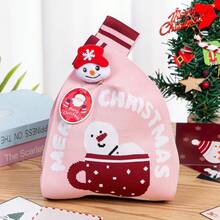 Christmas Knitted Gift Bag Candy Bag New Year Gift Bag Creative Gift Bag Retro Plaid Small Square Bag Christmas Eve Apple Bag Handheld - 茶杯雪人(不含配件) - 查看 12