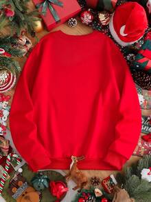 Fleece-gefütterter Damen Rundhals Sweatshirt, warme Fütterung für Herbst/Winter, Weihnachtsmann Muster, weich & vielseitig für den täglichen Gebrauch, Weihnachts-Sonderausgabe mit Neuheiten Design (geeignet für Feiertage/Alltag/besondere Anlässe), passend für Büro oder Outdoor - leuchtendes Rot - Übersicht 3