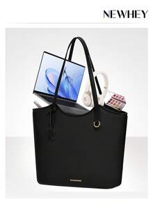NEWHEY حقيبة يد نسائية من جلد البولي يوريثان، حقيبة عمل كبيرة السعة مع سحاب، حقيبة كتف