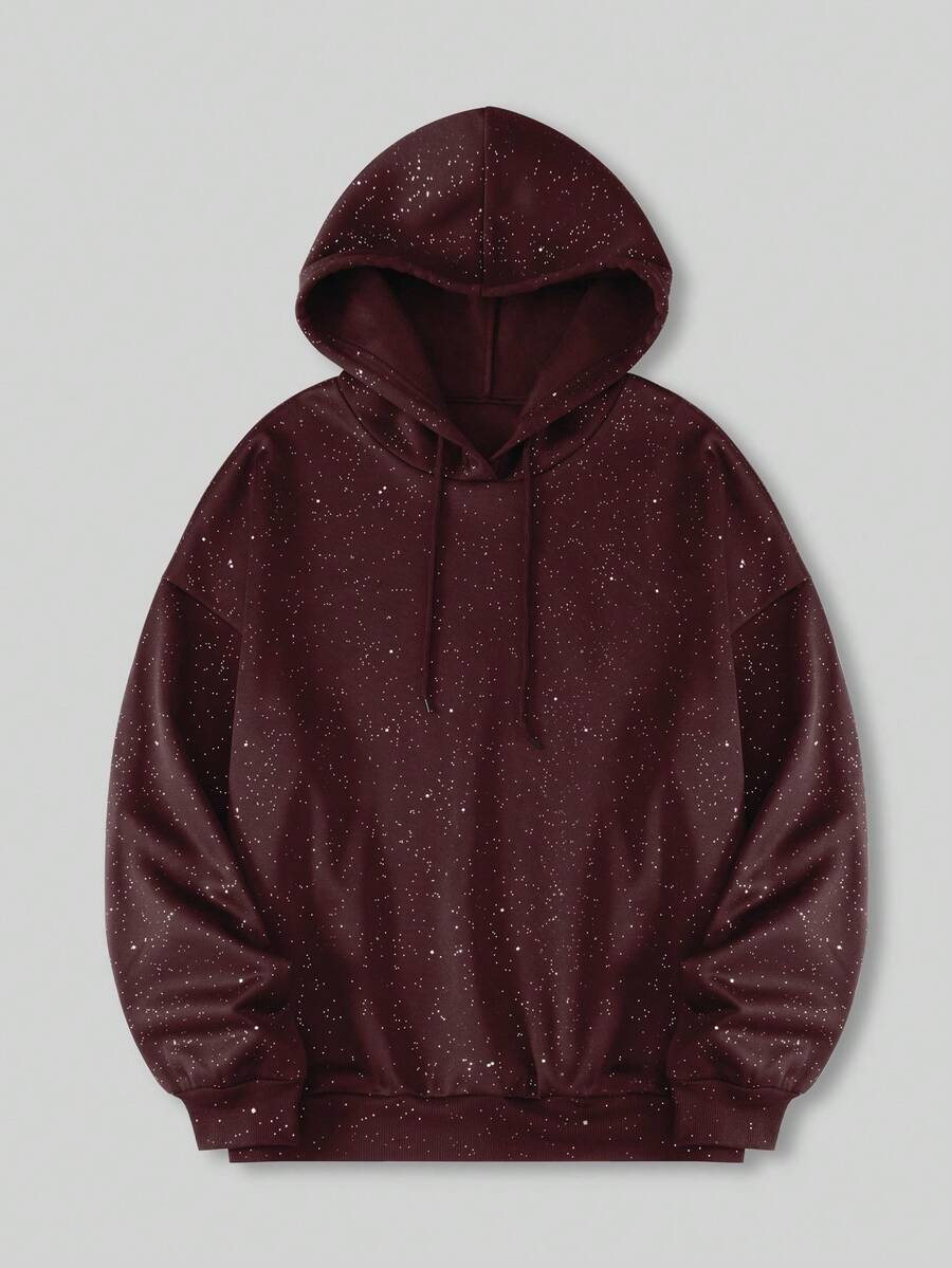 Women's Hooded Starry Sky Printed Loose Sweatshirt For Daily Leisure - Burgundy - View 1