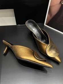 Giày cao gót mũi nhọn thời trang nữ, giày cao gót mèo - Vàng - Xem 4