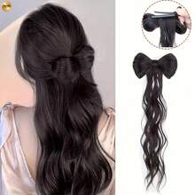 14inch Protein Silk Bowknot Ponytail Wig For Women Half Updo High Ponytail Feather Curly Hair Claw Clip Hair Bun Ancient Style Wig Braid - Nâu Đen - Xem 11